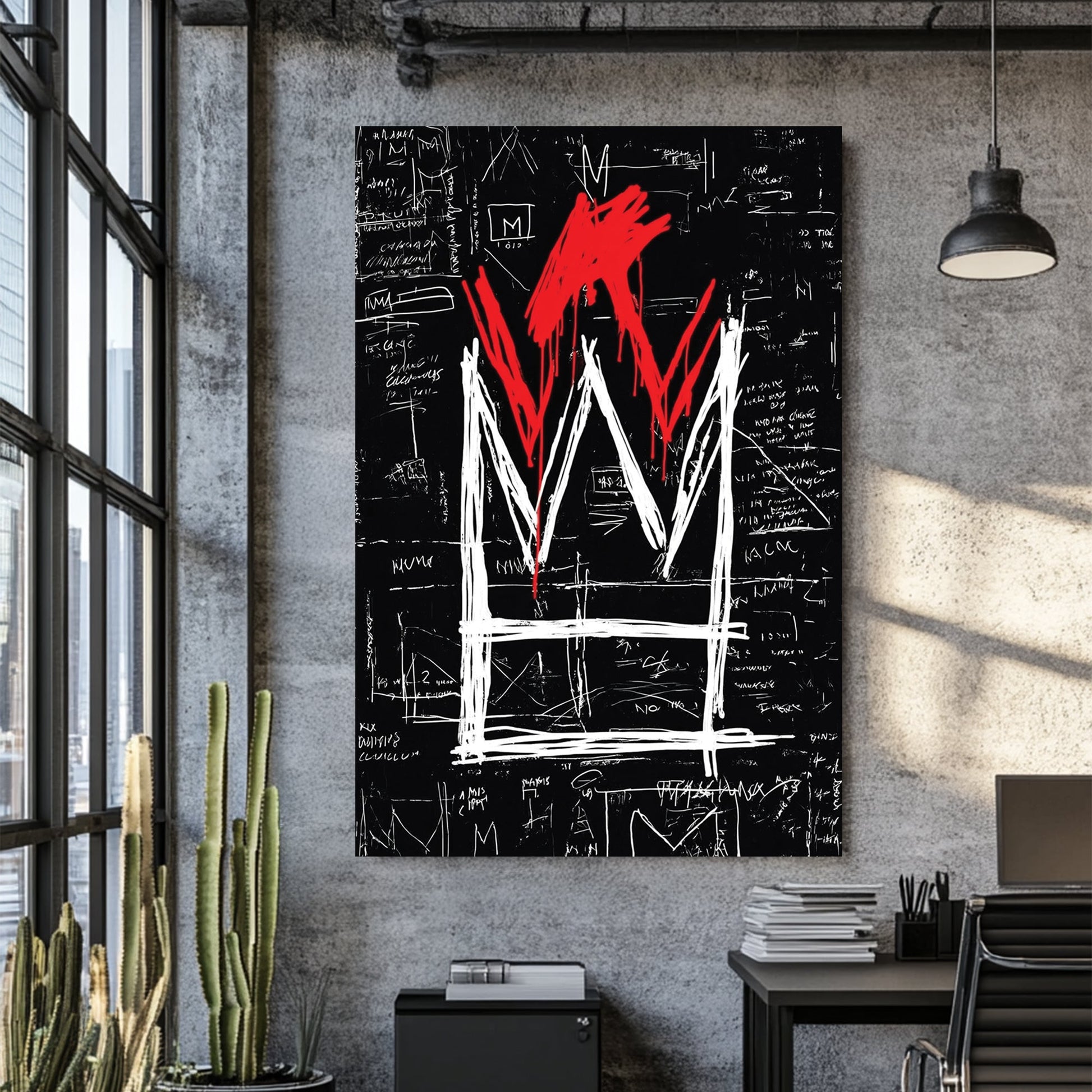 basquiat crown graffiti wall art