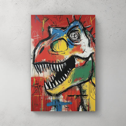 colourful t-rex graffiti wall art