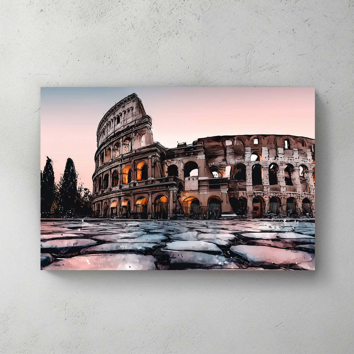 roman colosseum sunset wall art