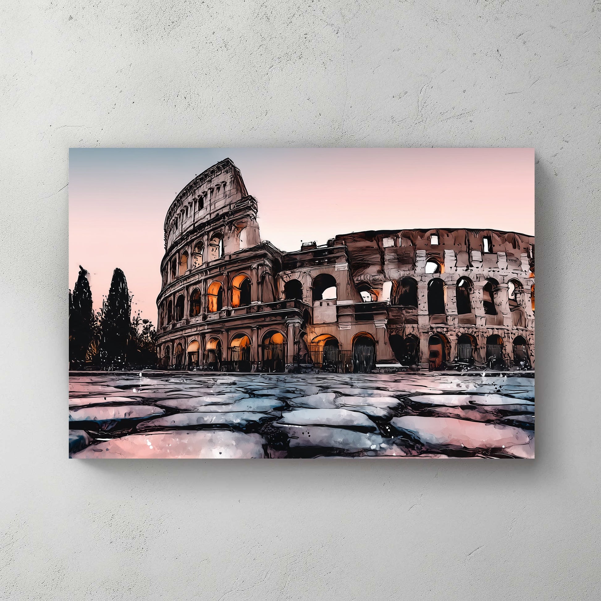 roman colosseum sunset wall art