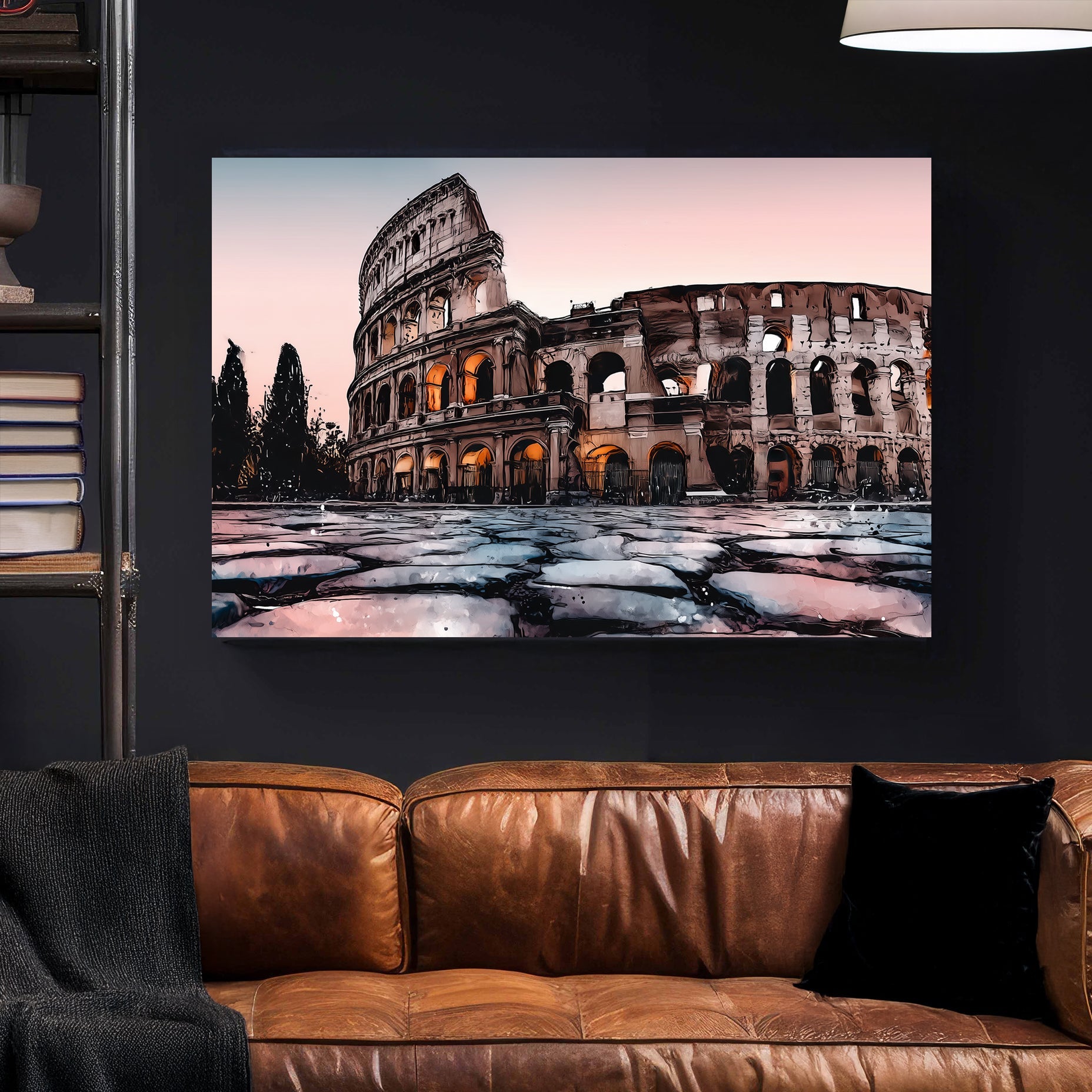 roman colosseum sunset wall art