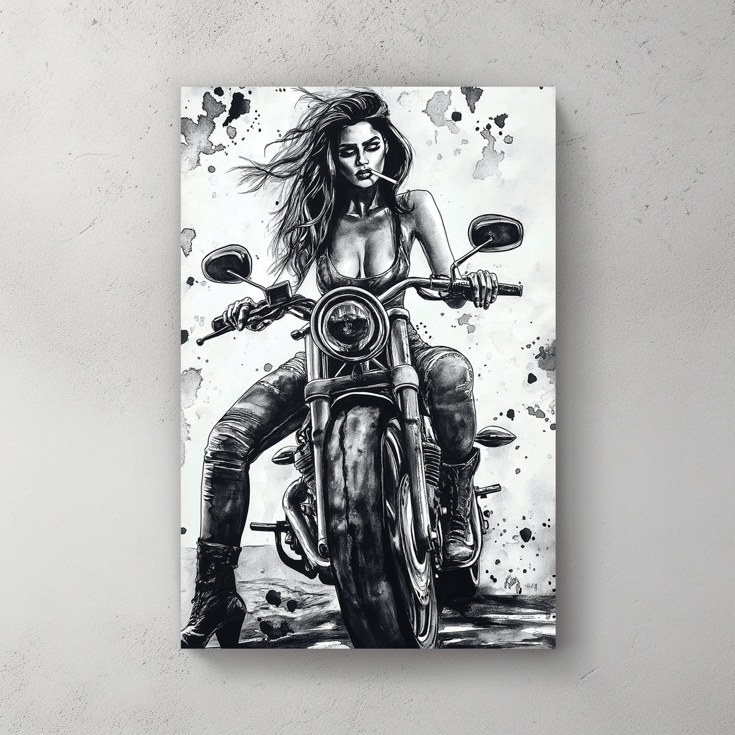 woman on motorcycle wall art
