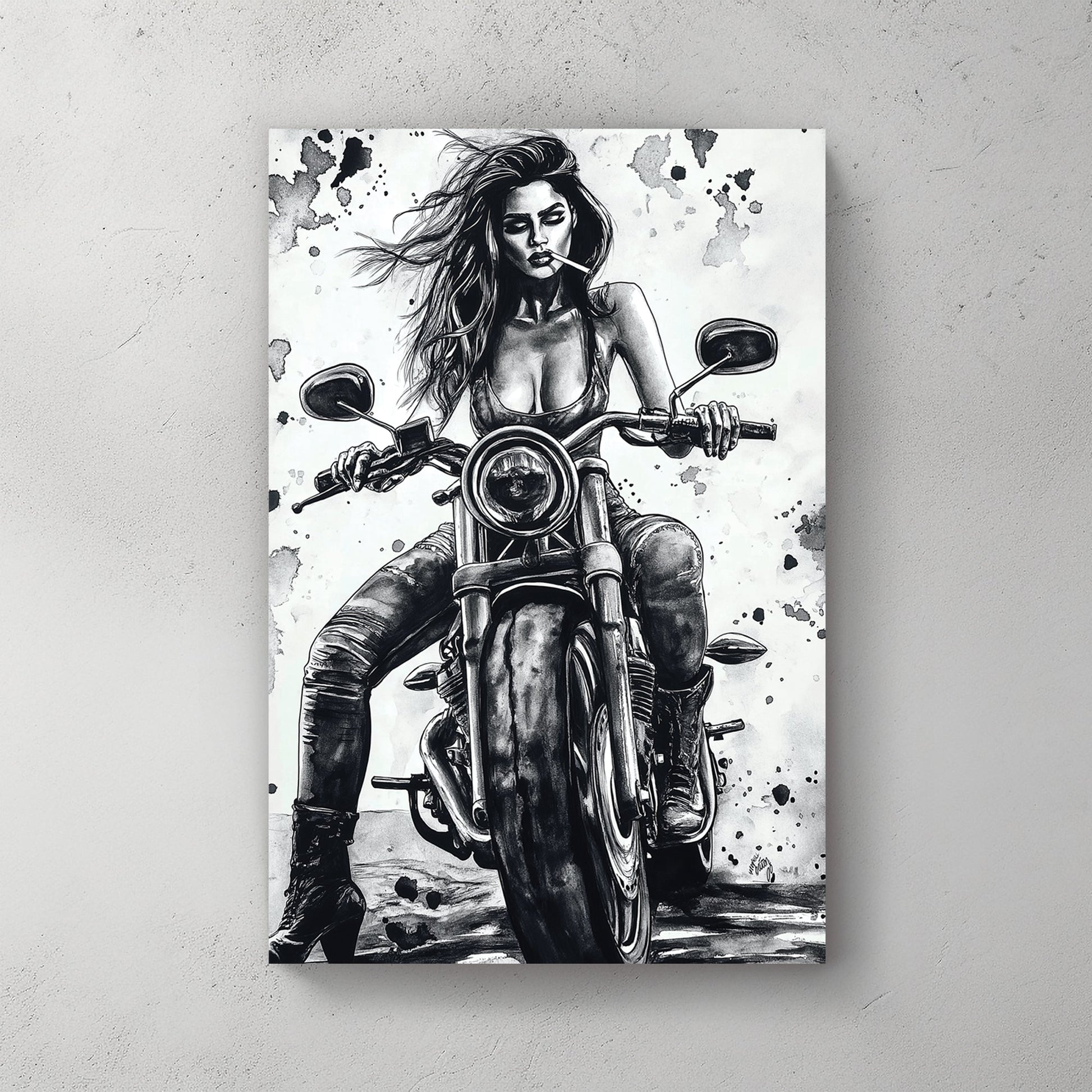 woman on motorcycle wall art