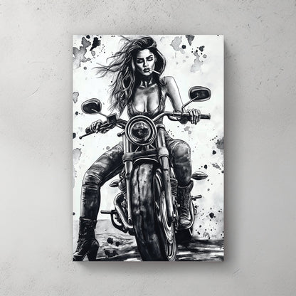 woman on motorcycle wall art