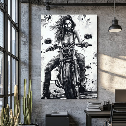 woman on motorcycle wall art