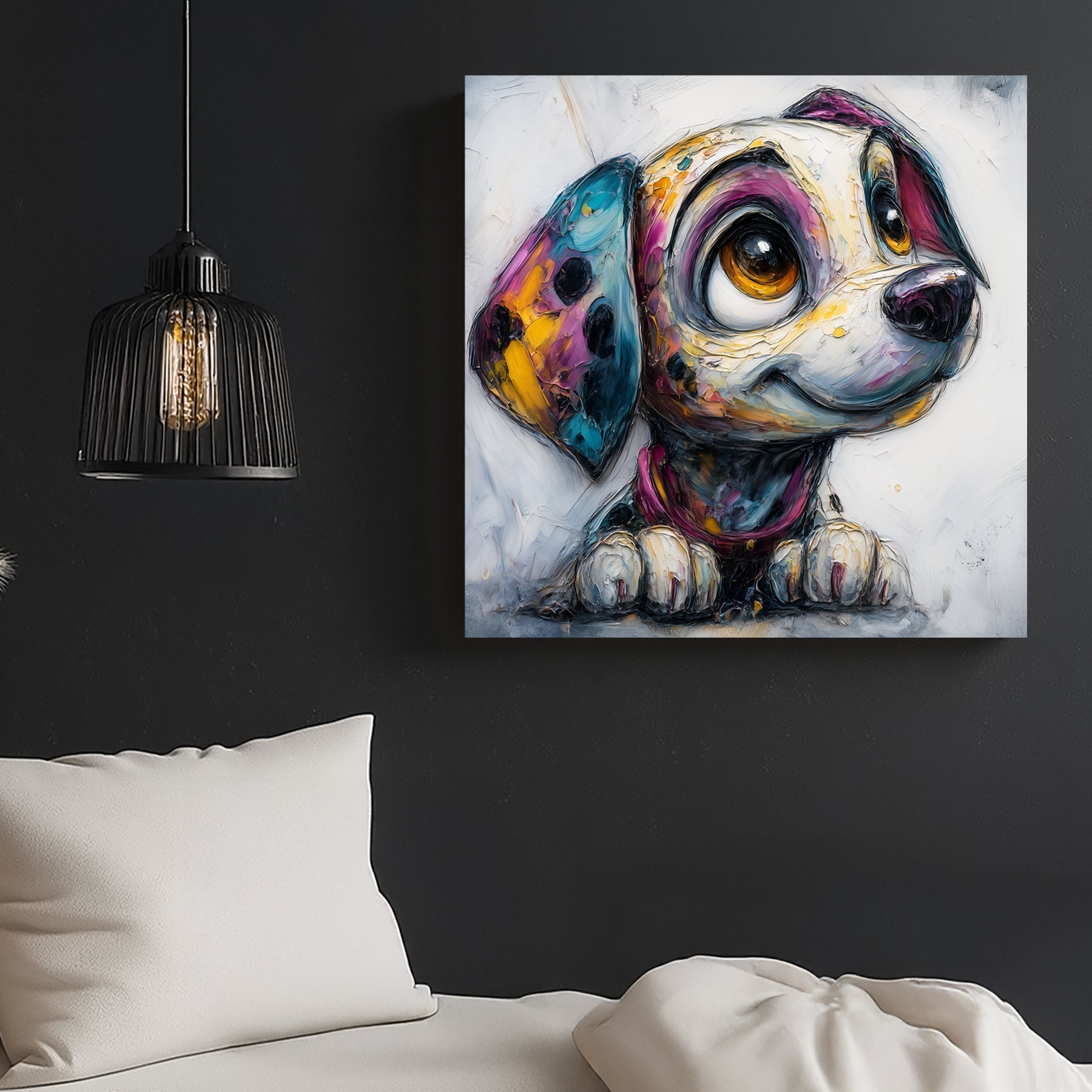 colourful cartoon puppy wall art