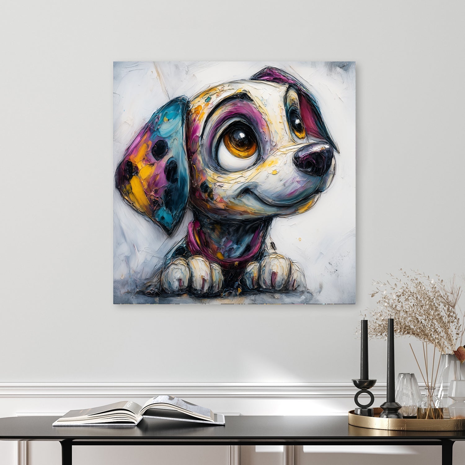 colourful cartoon puppy wall art