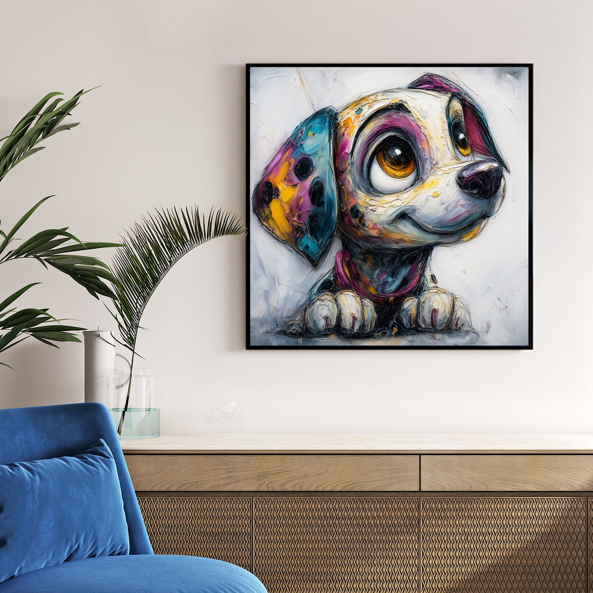 colourful cartoon puppy wall art