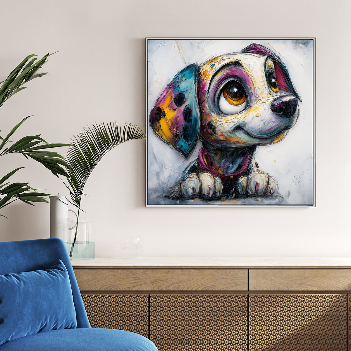 colourful cartoon puppy wall art