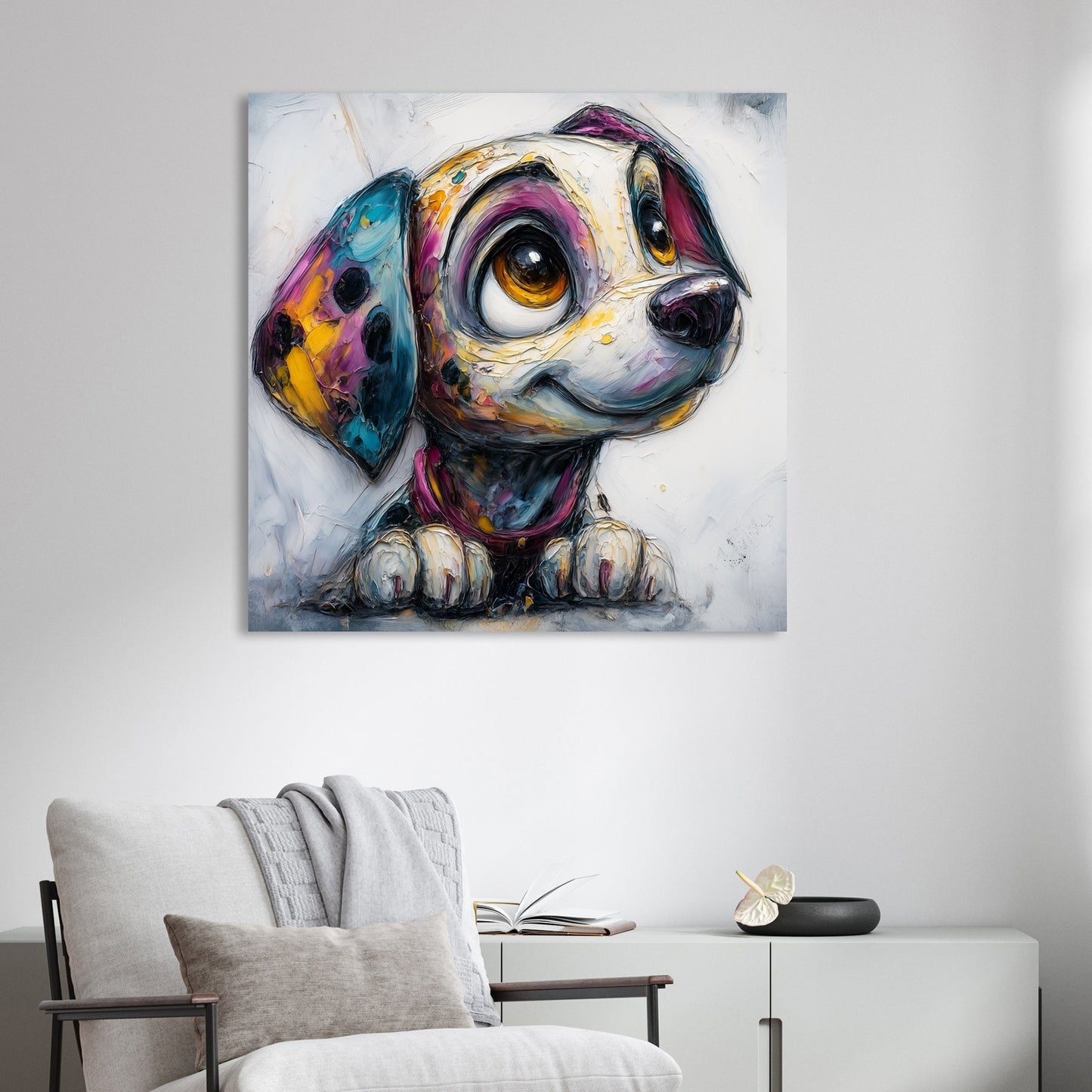 colourful cartoon puppy wall art