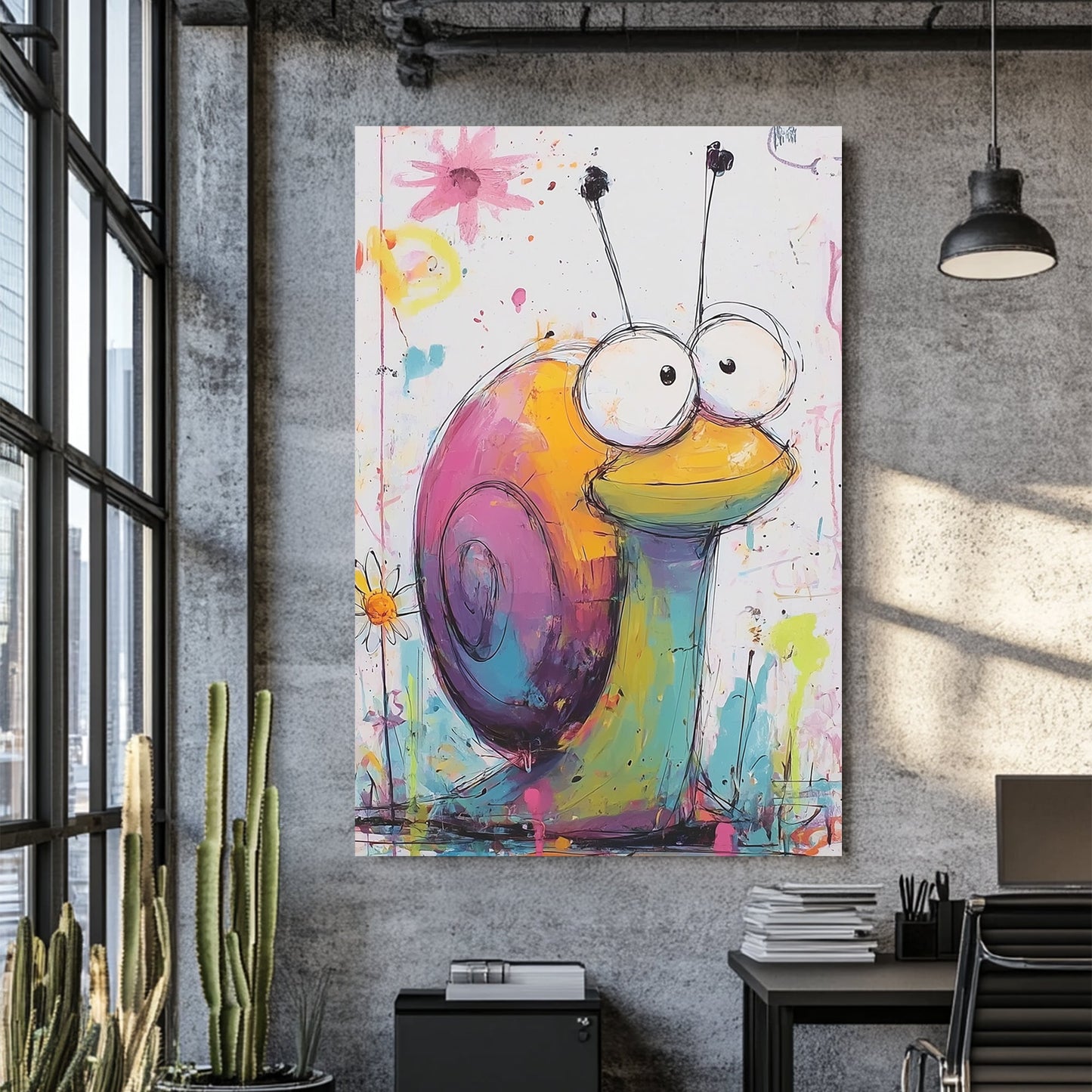 colourful cartoon snail wall art