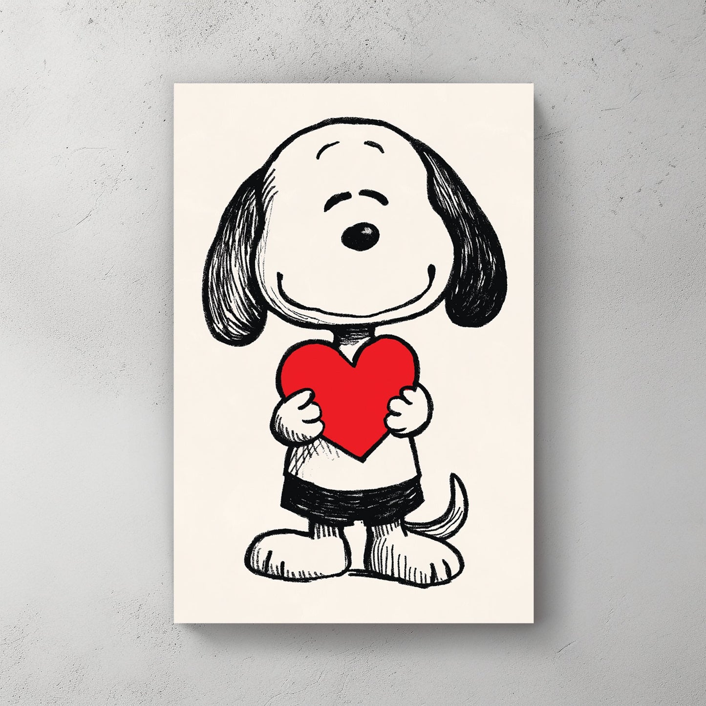 snoopy holding red heart wall art