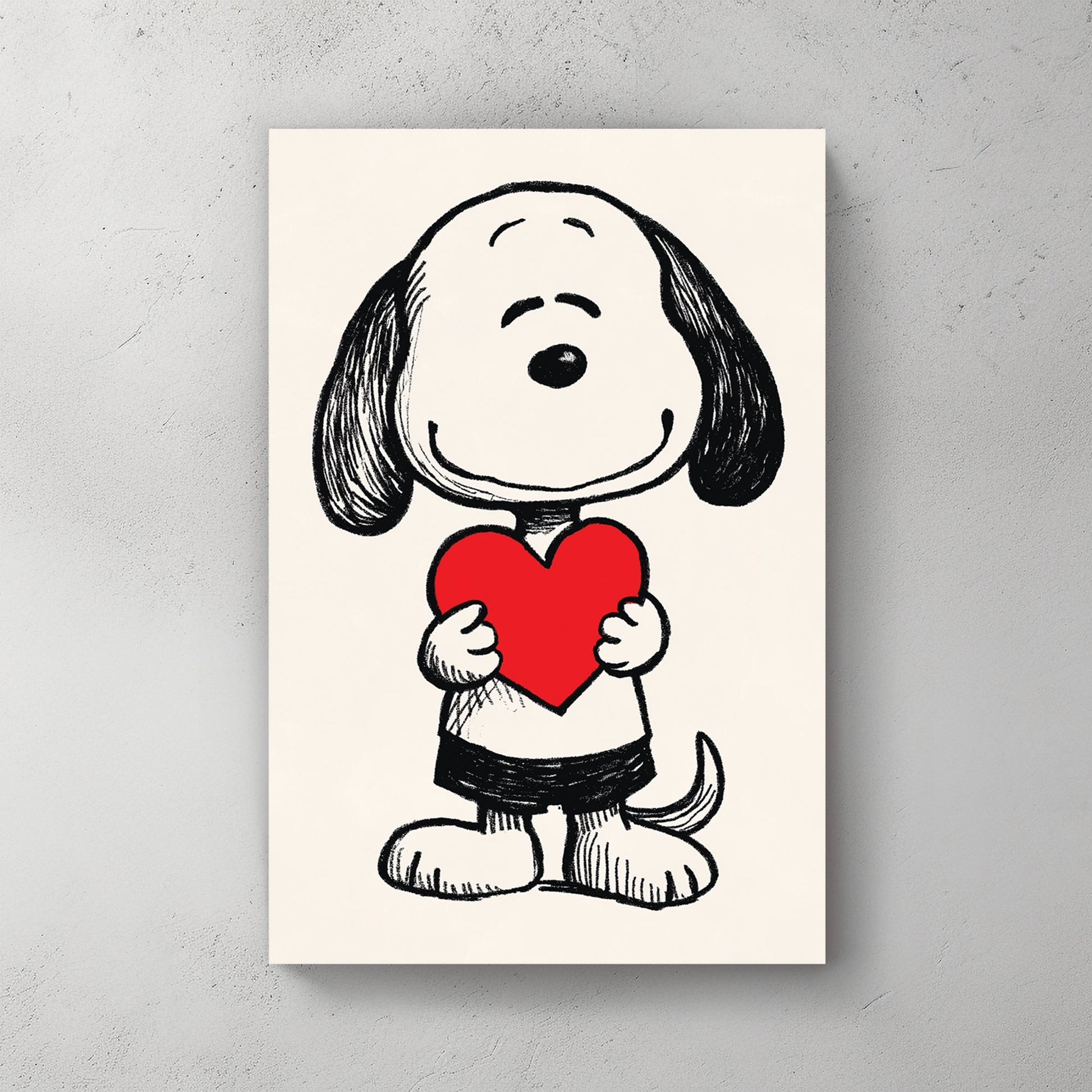 snoopy holding red heart wall art