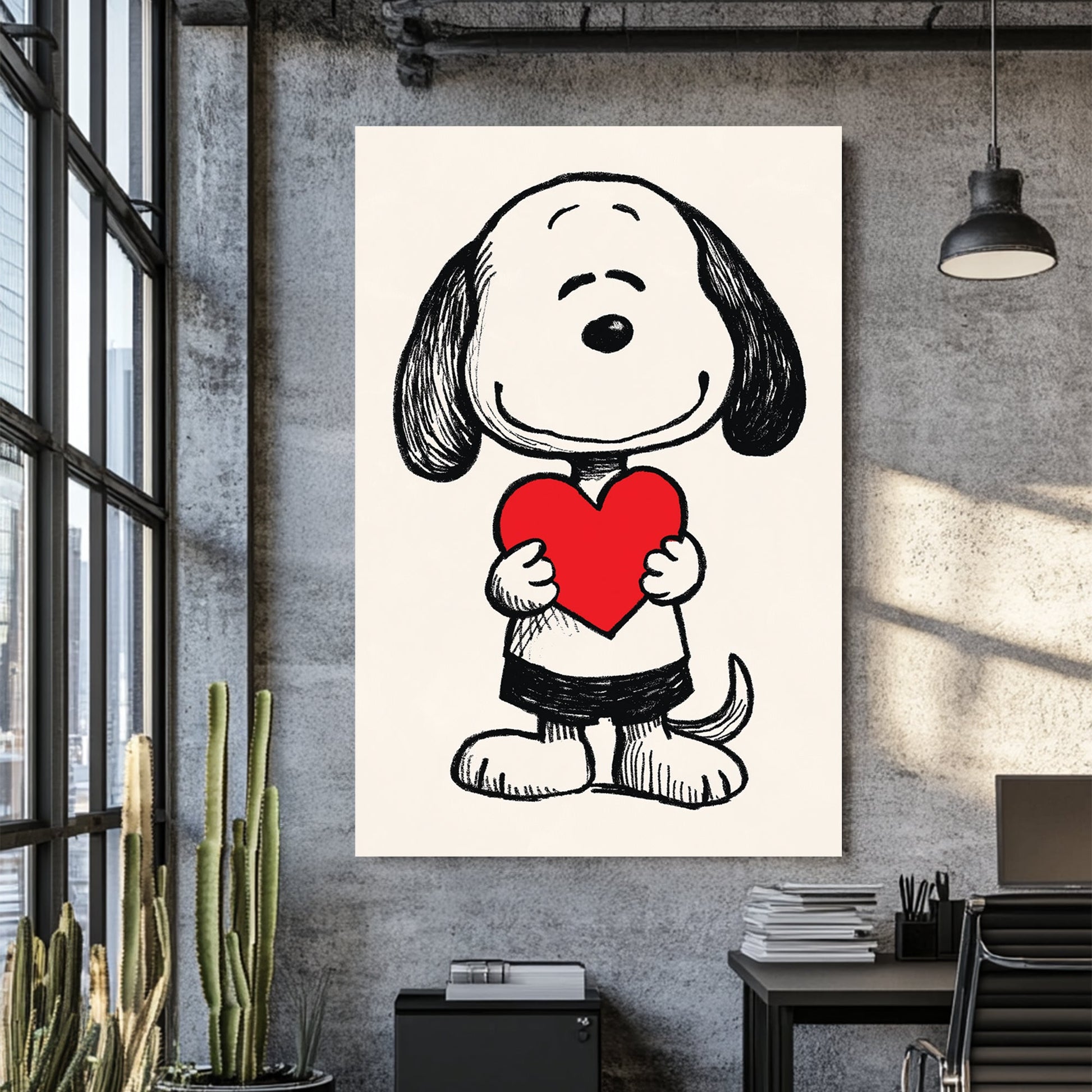 snoopy holding red heart wall art