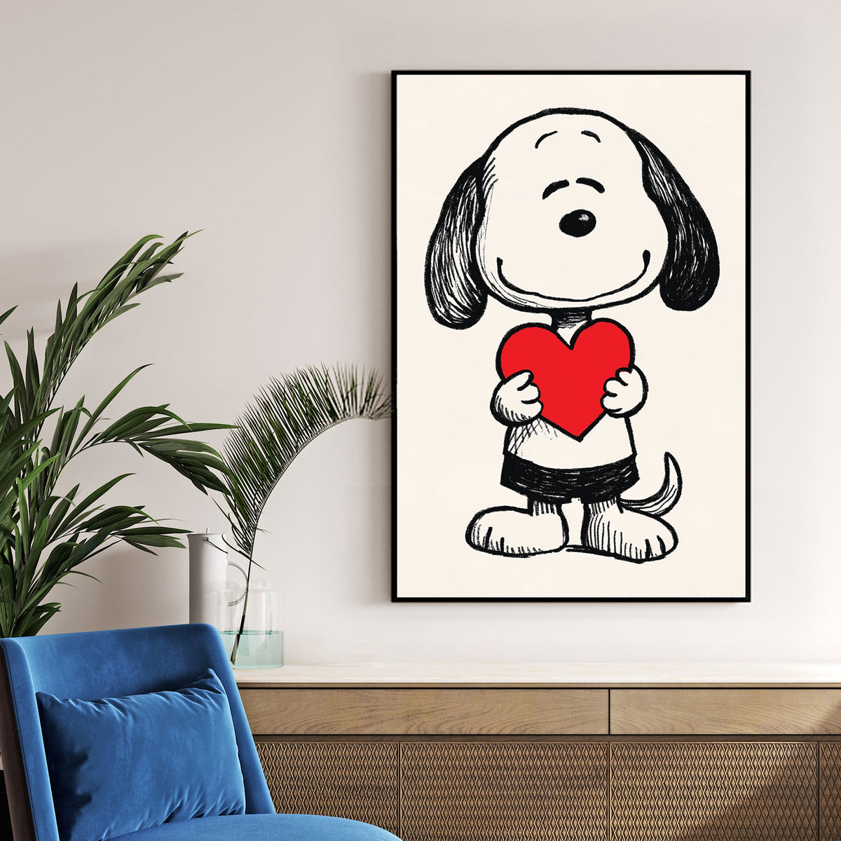 snoopy holding red heart wall art