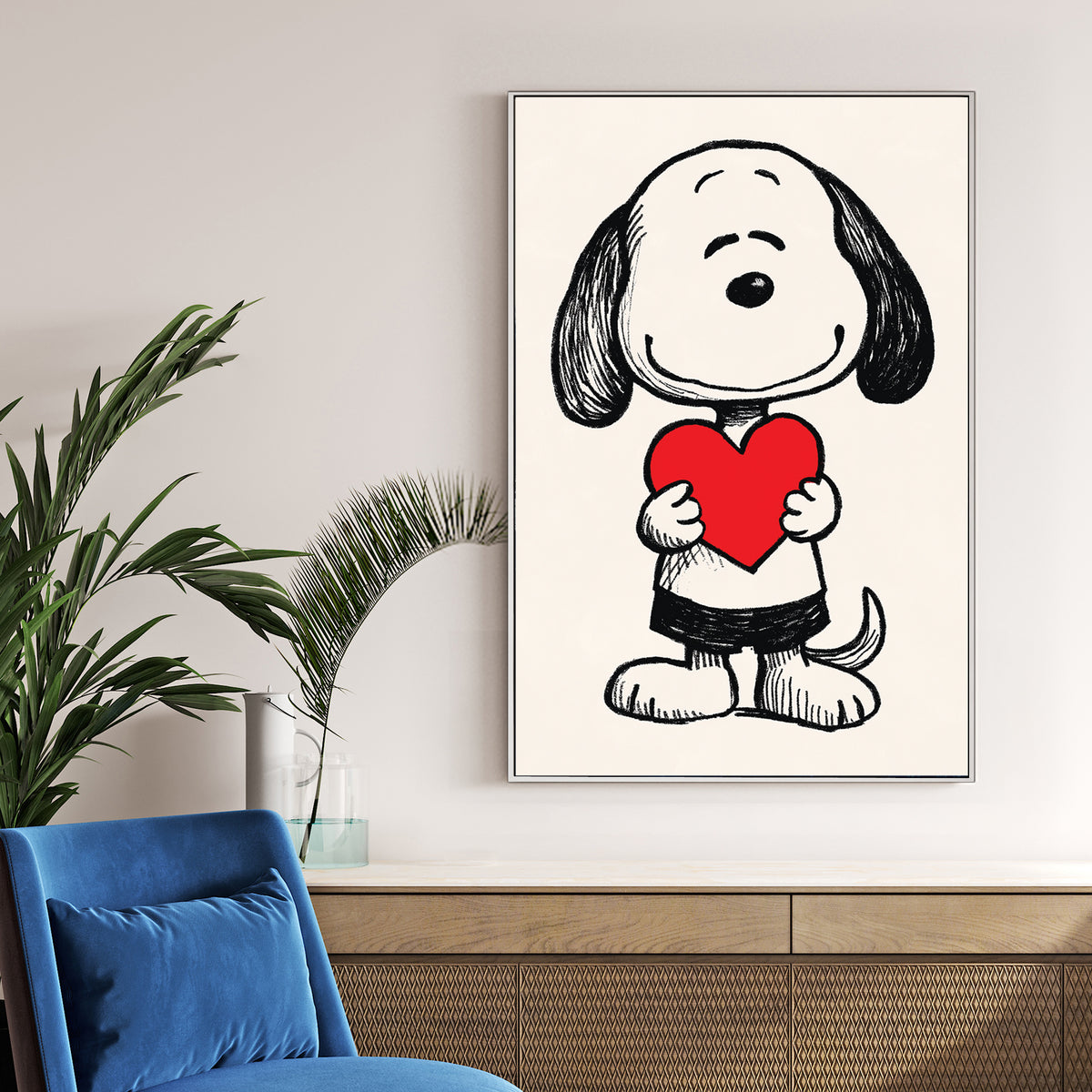 snoopy holding red heart wall art