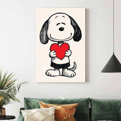 snoopy holding red heart wall art