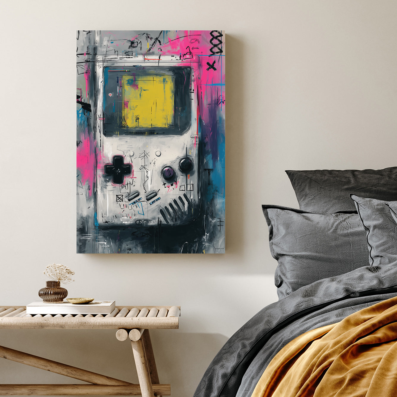 vintage game boy graffiti wall art