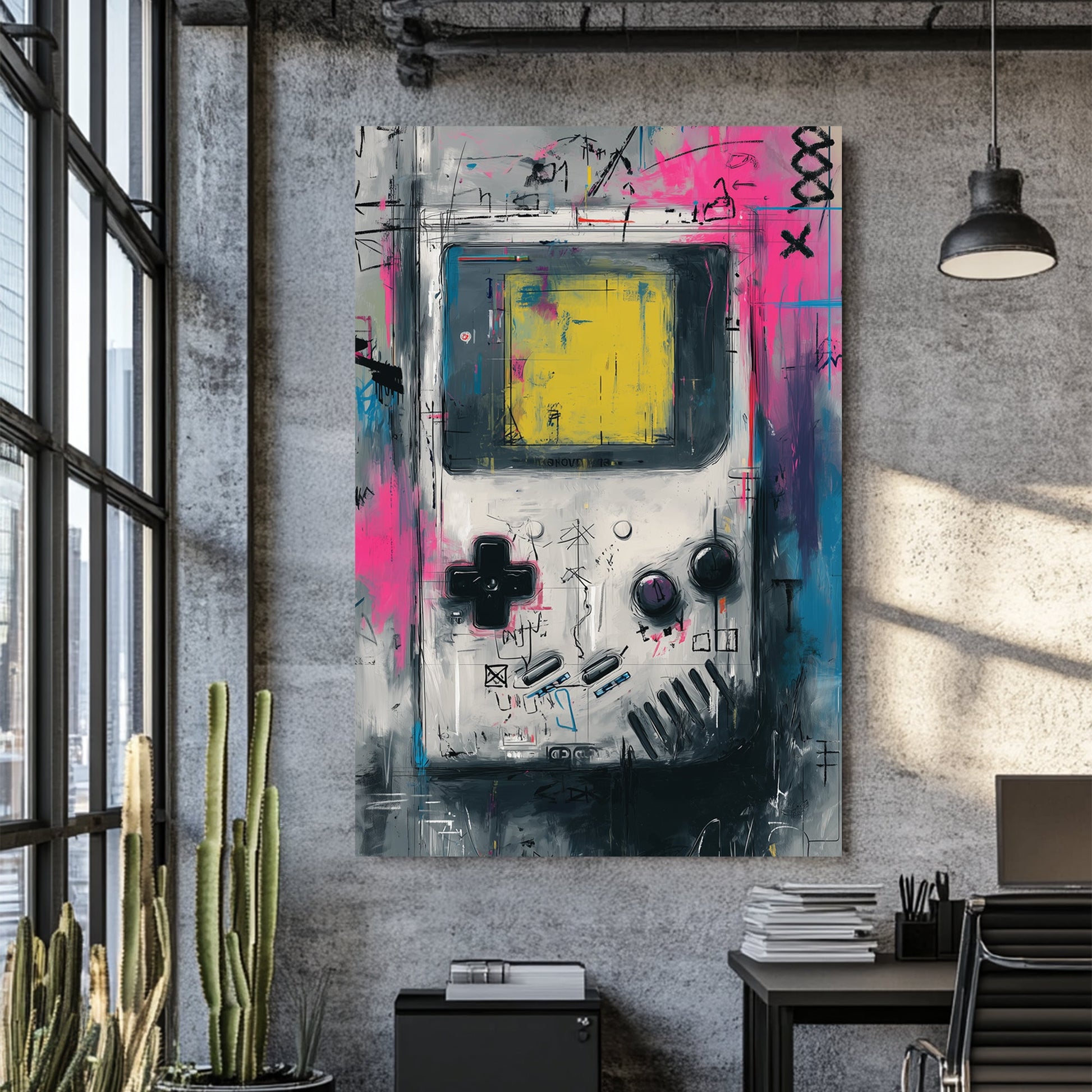 vintage game boy graffiti wall art