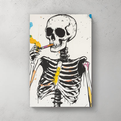 skeleton smoking colourful wall art