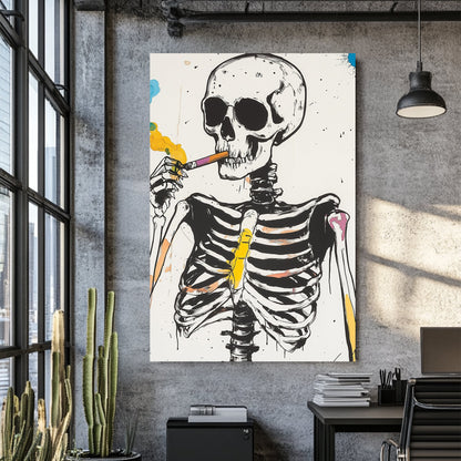 skeleton smoking colourful wall art
