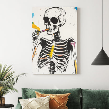 skeleton smoking colourful wall art