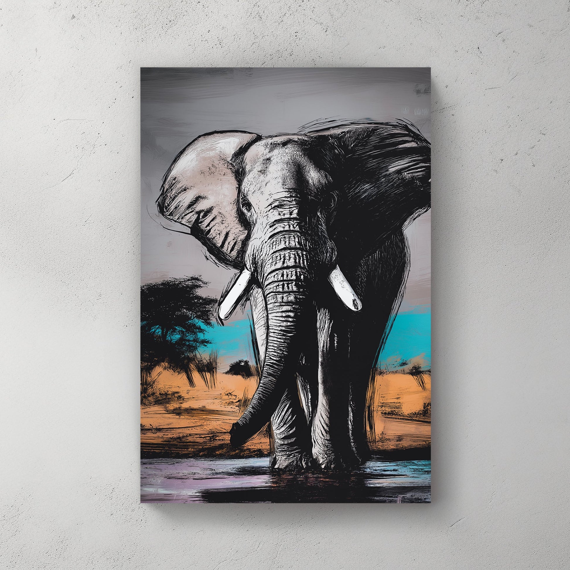 elephant in savannah wall art