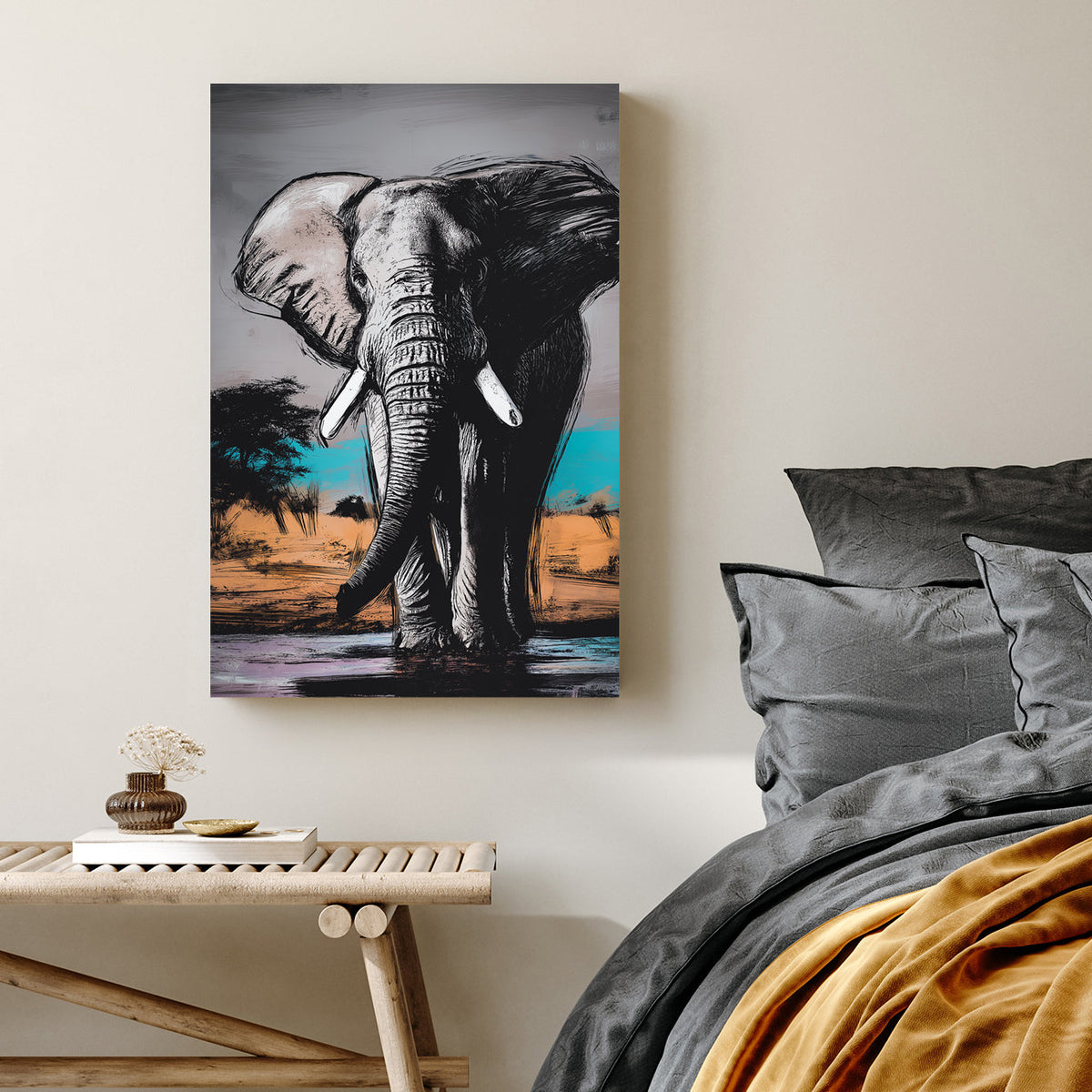elephant in savannah wall art