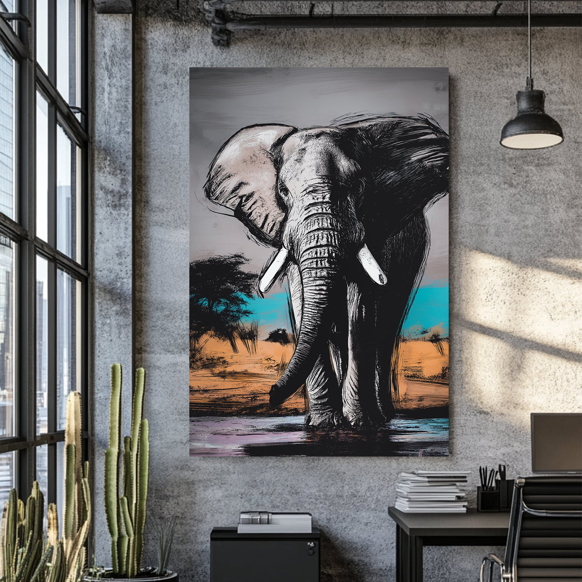 elephant in savannah wall art