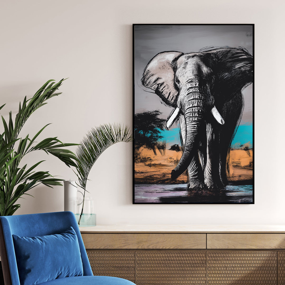 elephant in savannah wall art