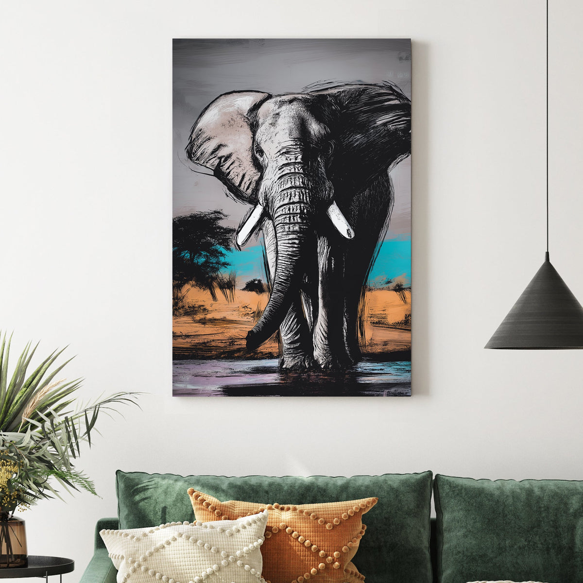 elephant in savannah wall art