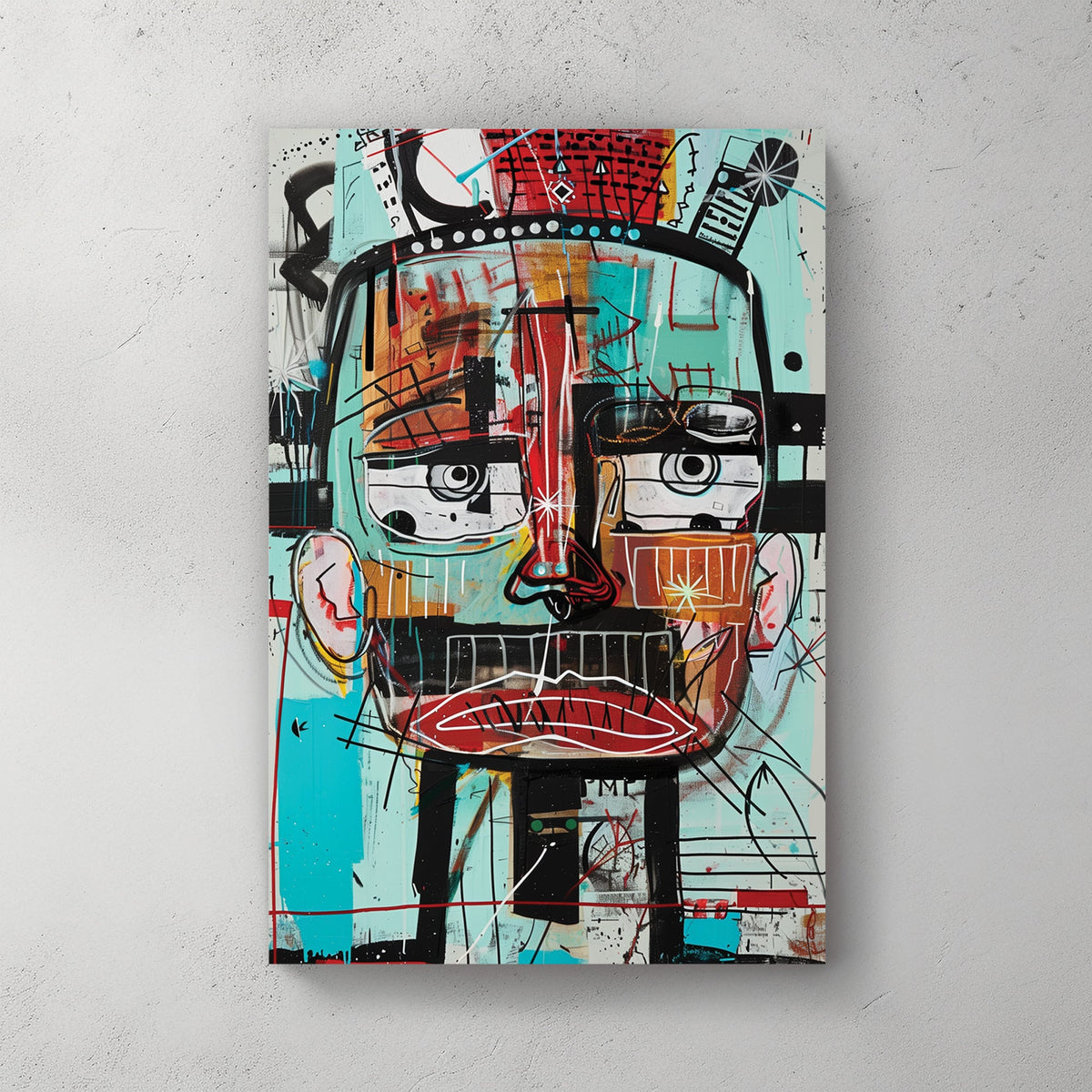 abstract face graffiti wall art