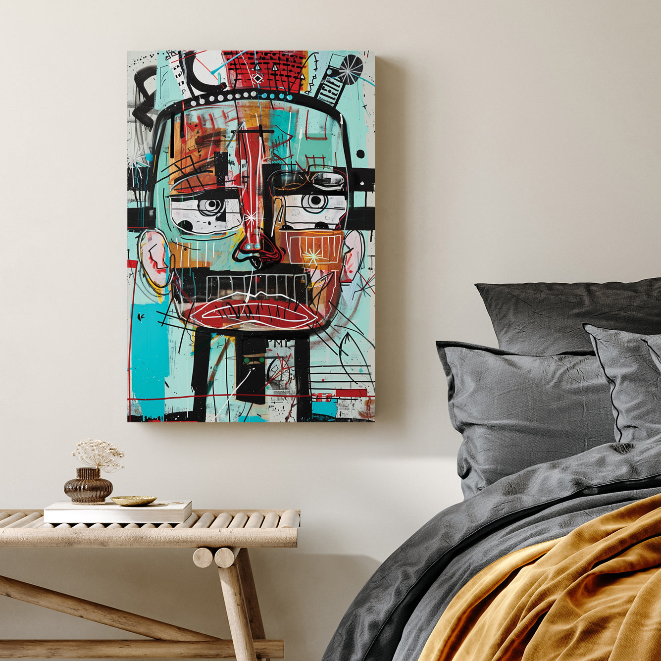 abstract face graffiti wall art