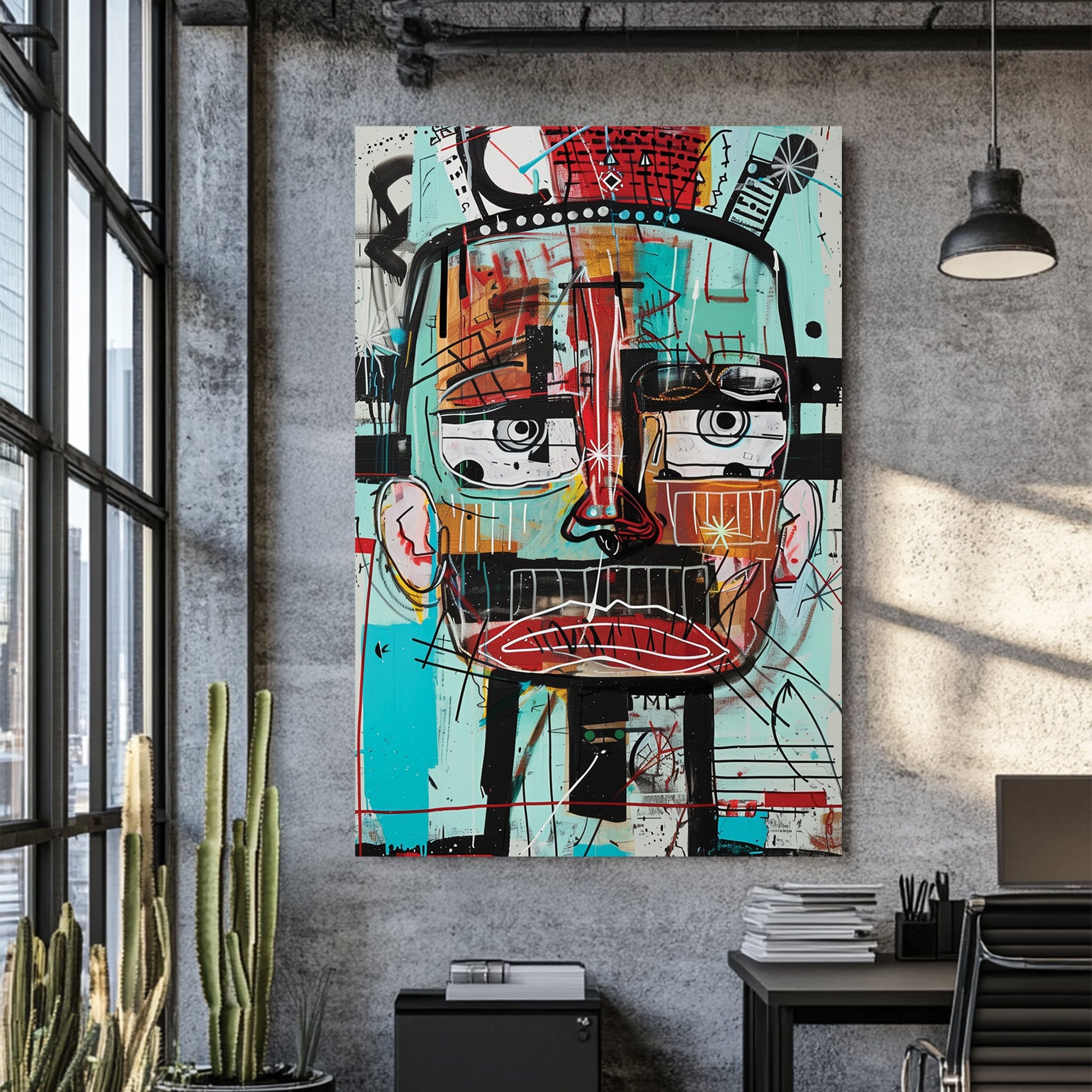 abstract face graffiti wall art