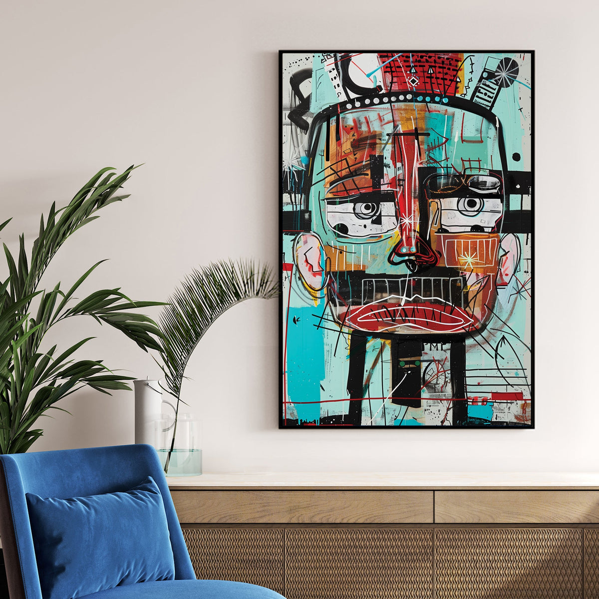 abstract face graffiti wall art