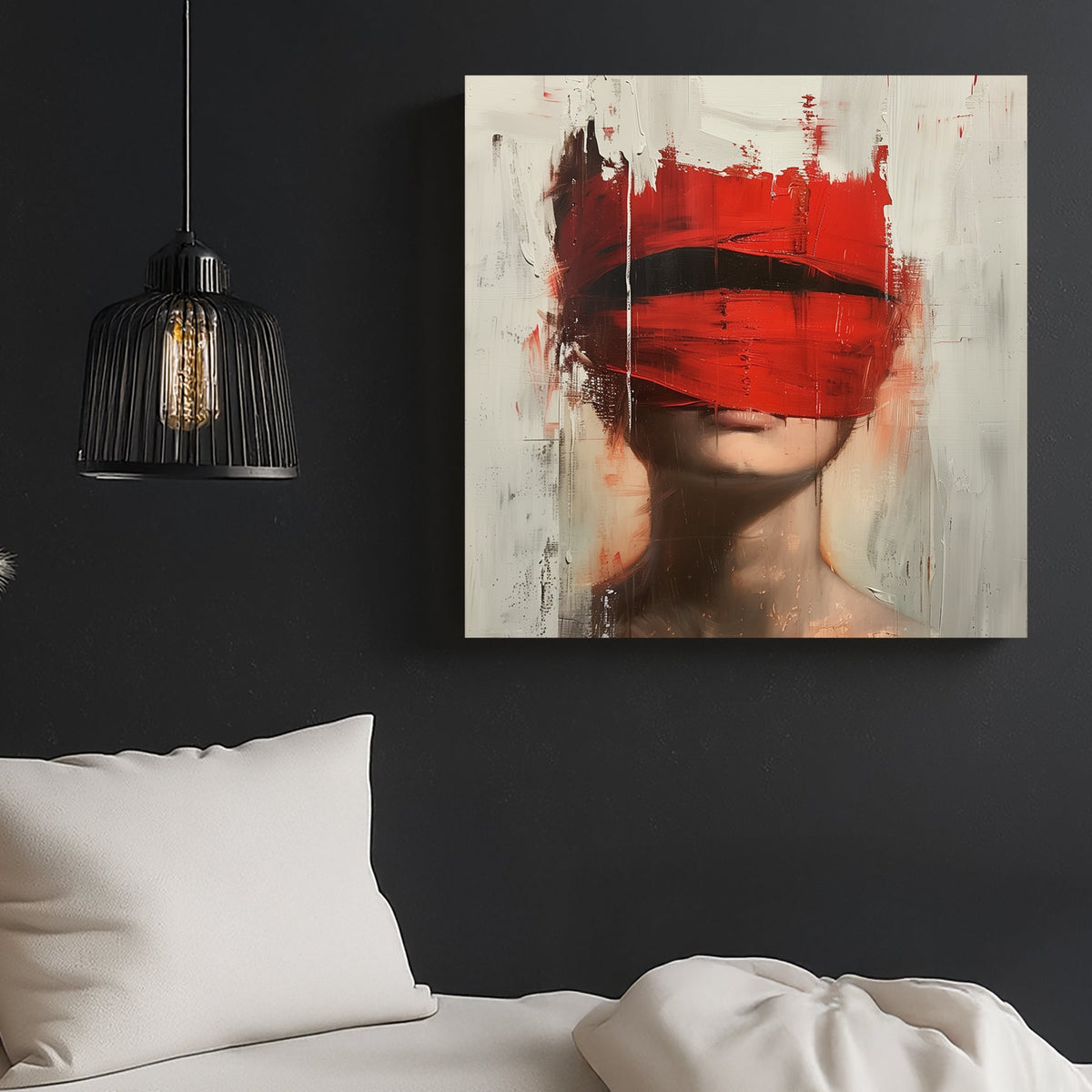 abstract red veil portrait wall art