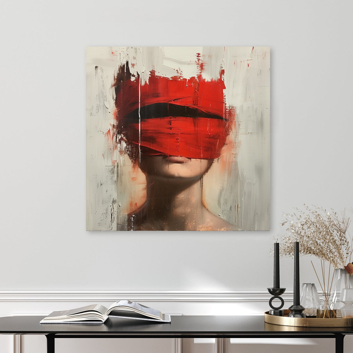 abstract red veil portrait wall art