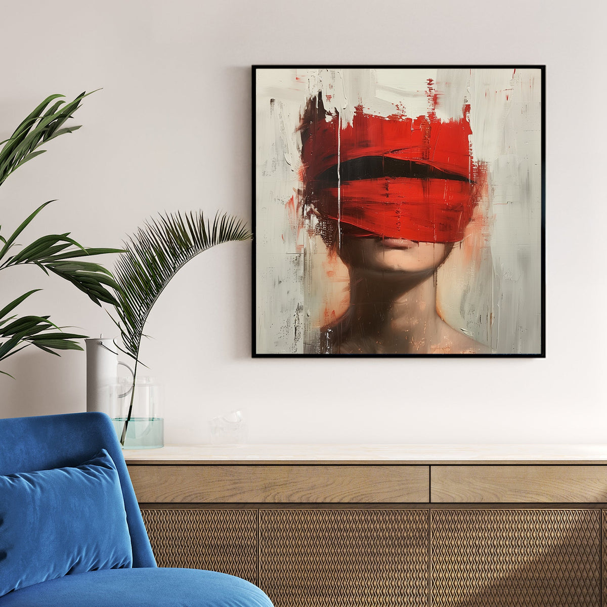 abstract red veil portrait wall art