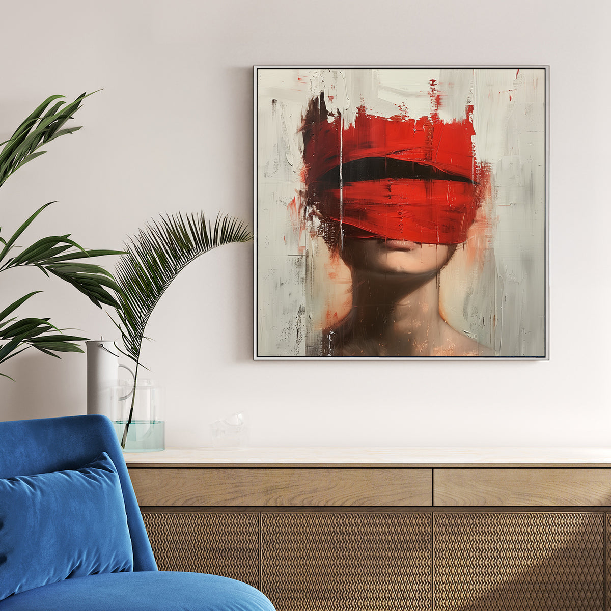 abstract red veil portrait wall art
