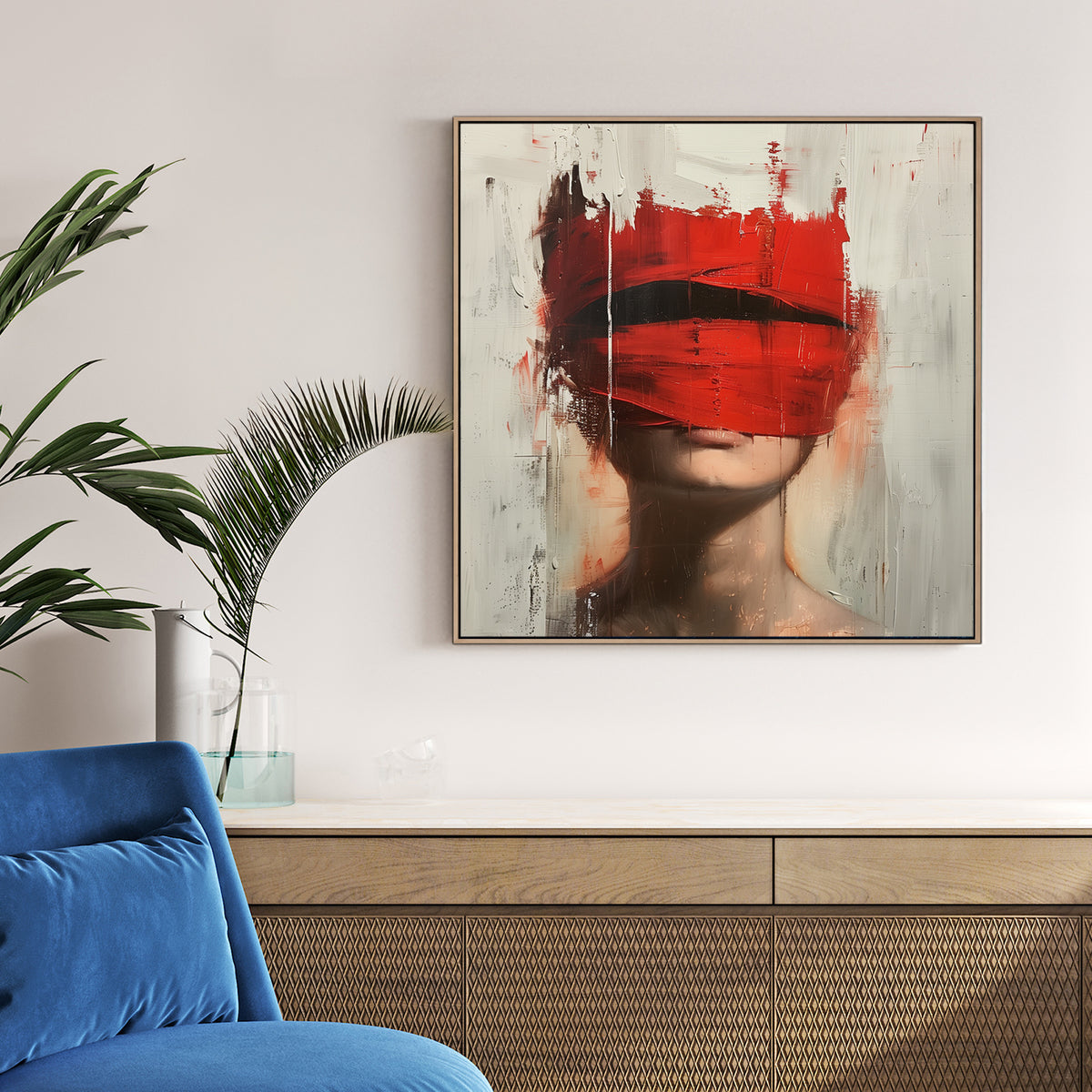 abstract red veil portrait wall art