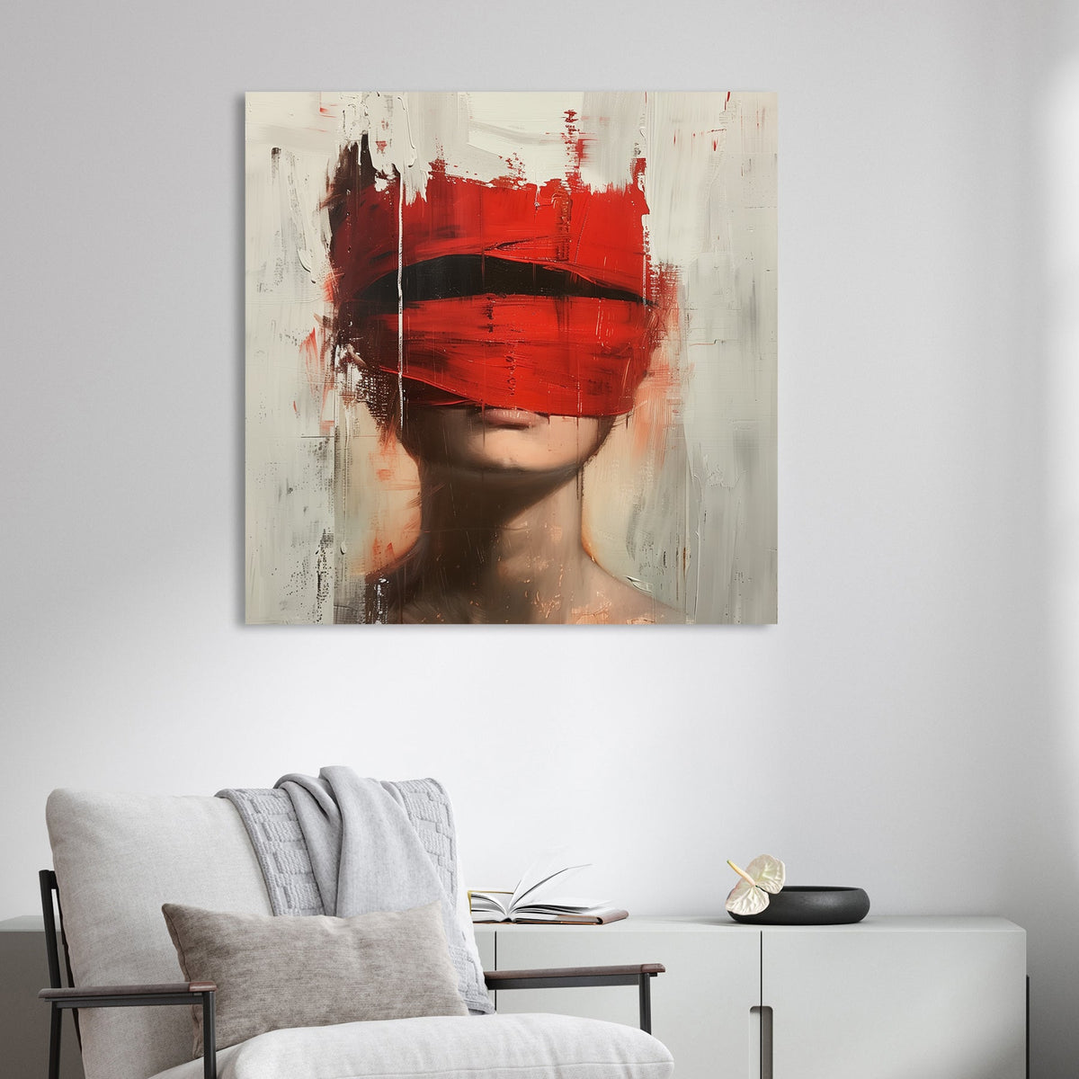 abstract red veil portrait wall art