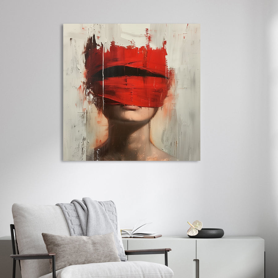 abstract red veil portrait wall art