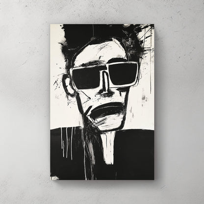 edgy abstract black and white face wall art with sunglasses