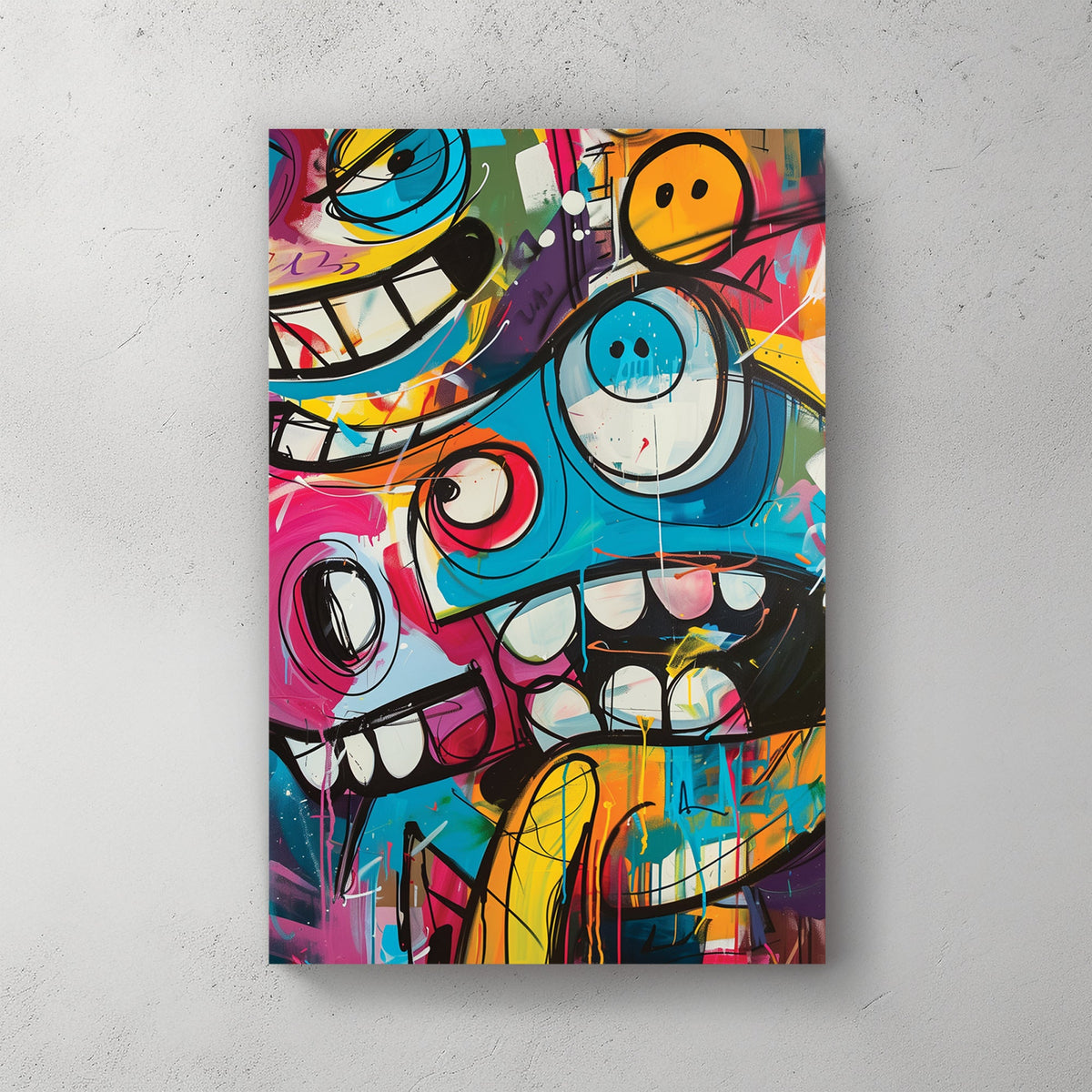 graffiti cartoon character wall art with bright colours and bold expressions