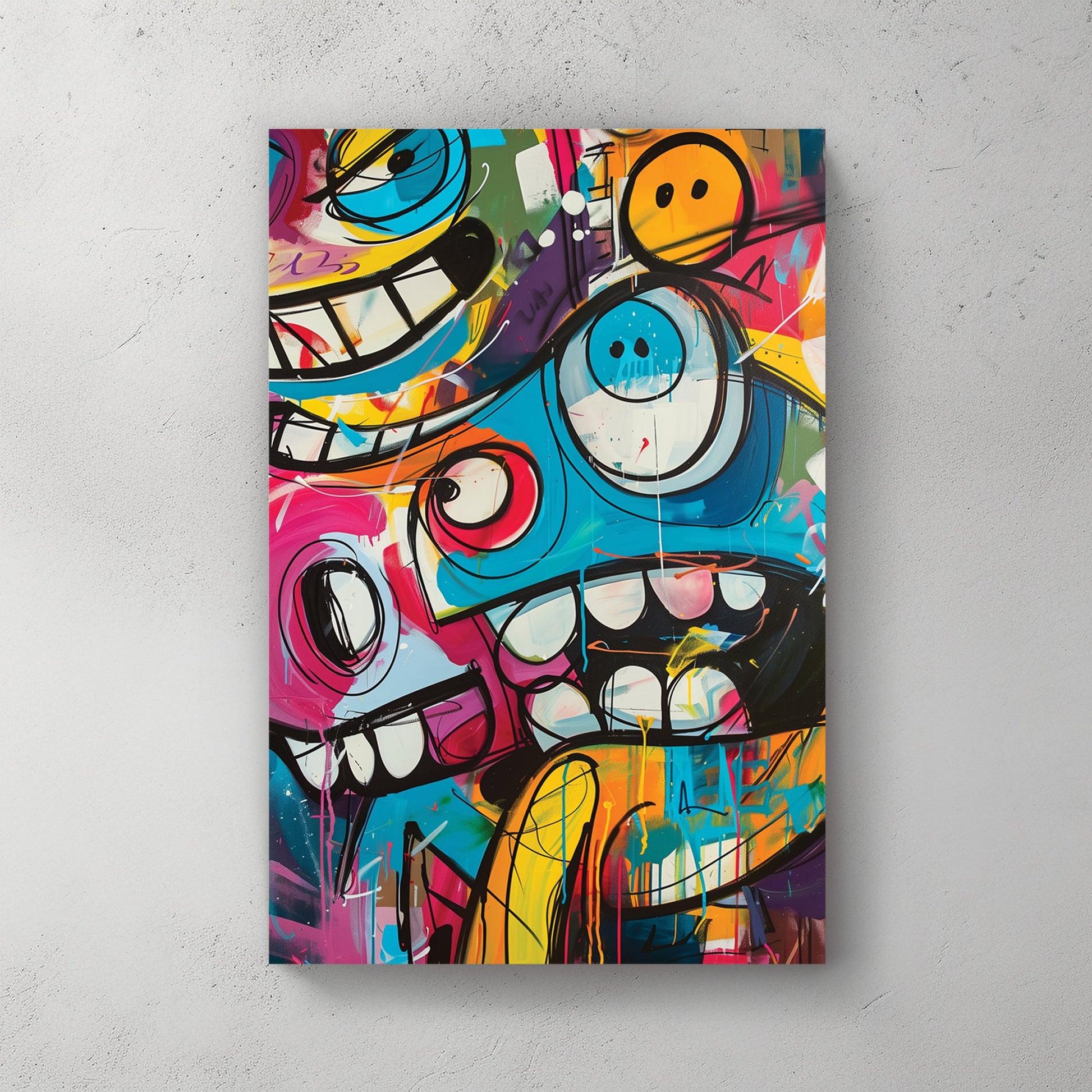graffiti cartoon character wall art with bright colours and bold expressions