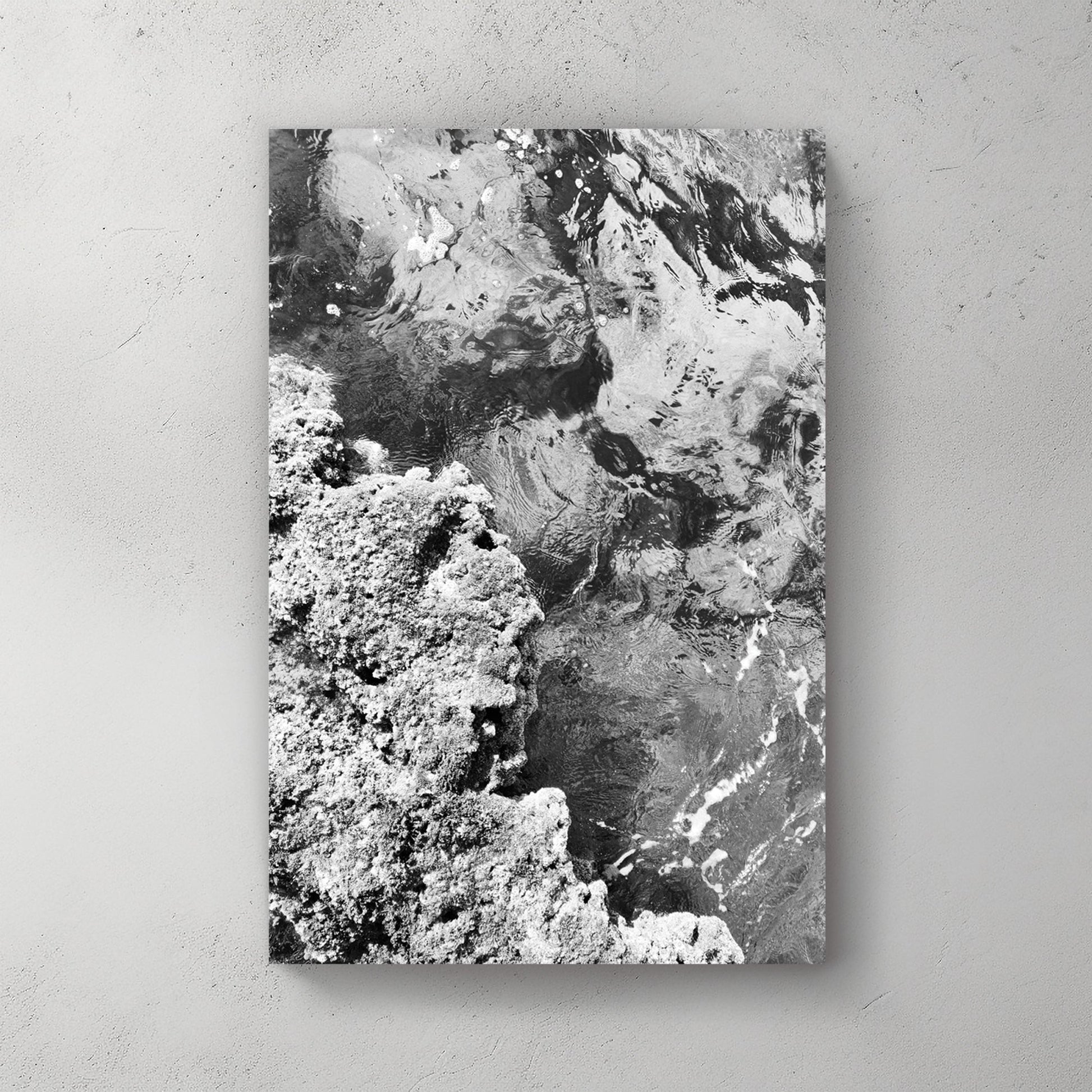black and white Palermo coast wall art with ocean texture and rock