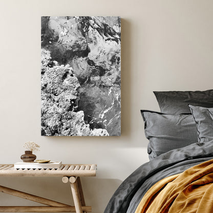 black and white Palermo coast wall art with ocean texture and rock