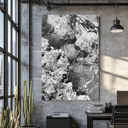 black and white Palermo coast wall art with ocean texture and rock