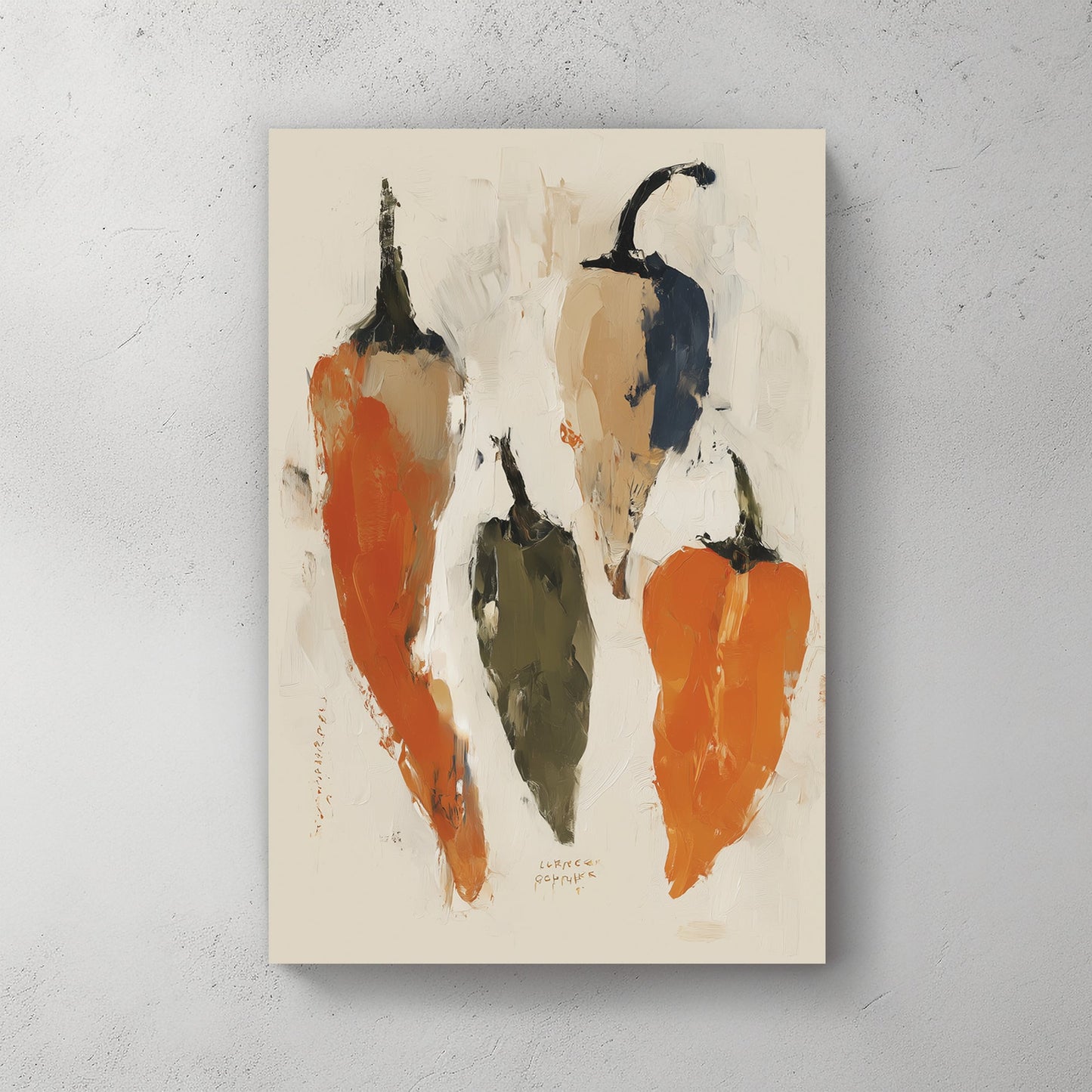 abstract painted pepper wall art in warm rustic tones