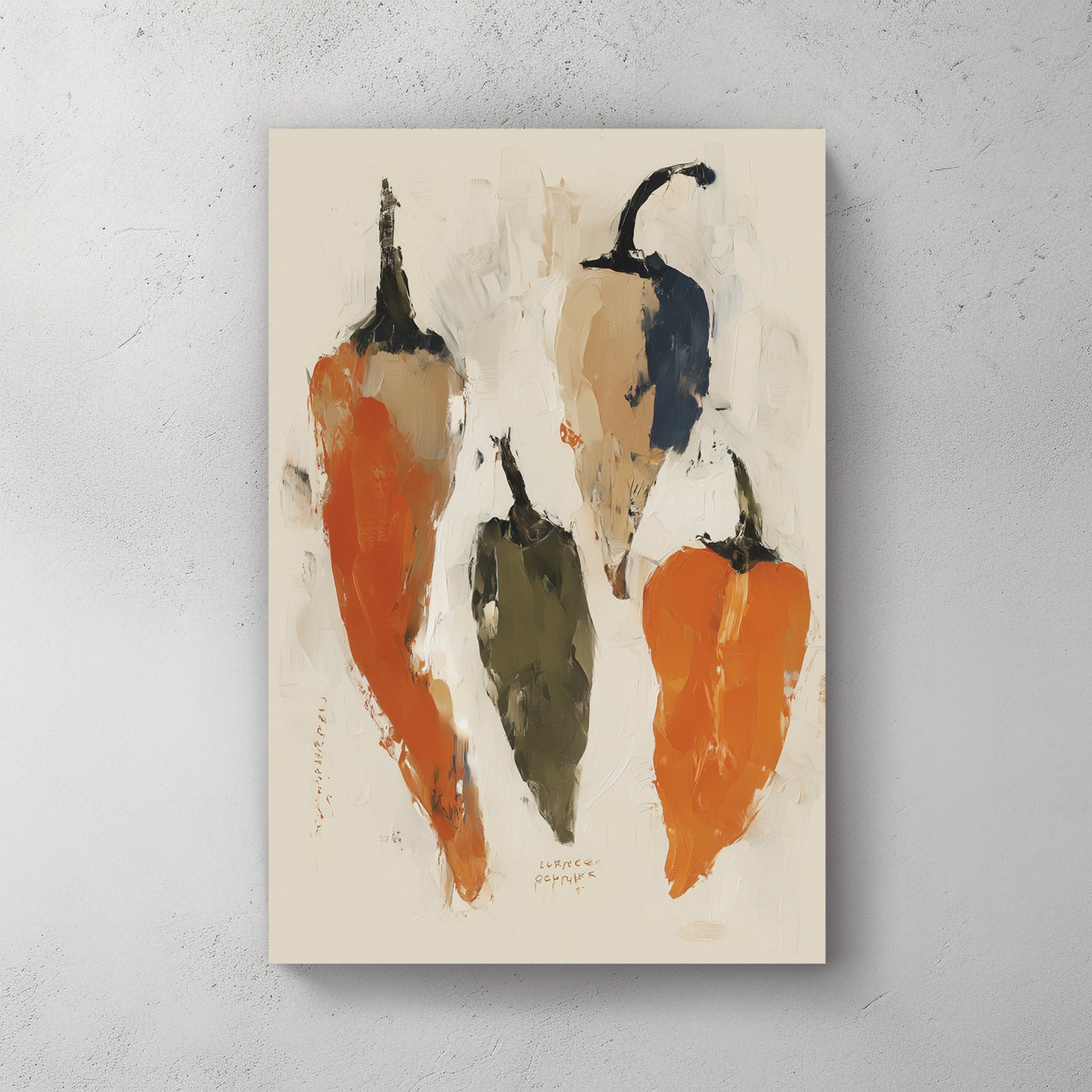 abstract painted pepper wall art in warm rustic tones
